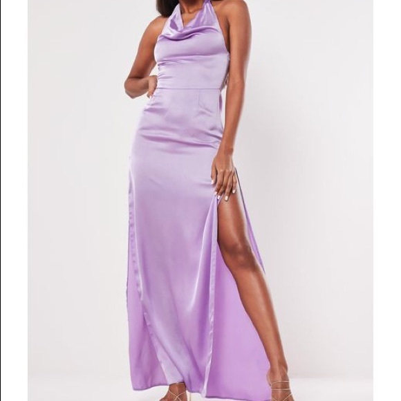 Midi Dress Missguided Purple Satin Dress Missguided Dresses Missguided Lilac  Satin Cowlneck Halter Top Maxi Gorgeous Dress New Poshmark